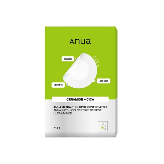 ANUA Ultra-Thin Spot Cover Patch is a discreet, breathable patch designed to protect and heal blemishes. Infused with Centella Asiatica, Aloe Vera, and Ceramide NP, it helps soothe irritation, reduce redness, and support skin recovery. The ultra-thin design blends seamlessly under makeup, making it ideal for day or night use.