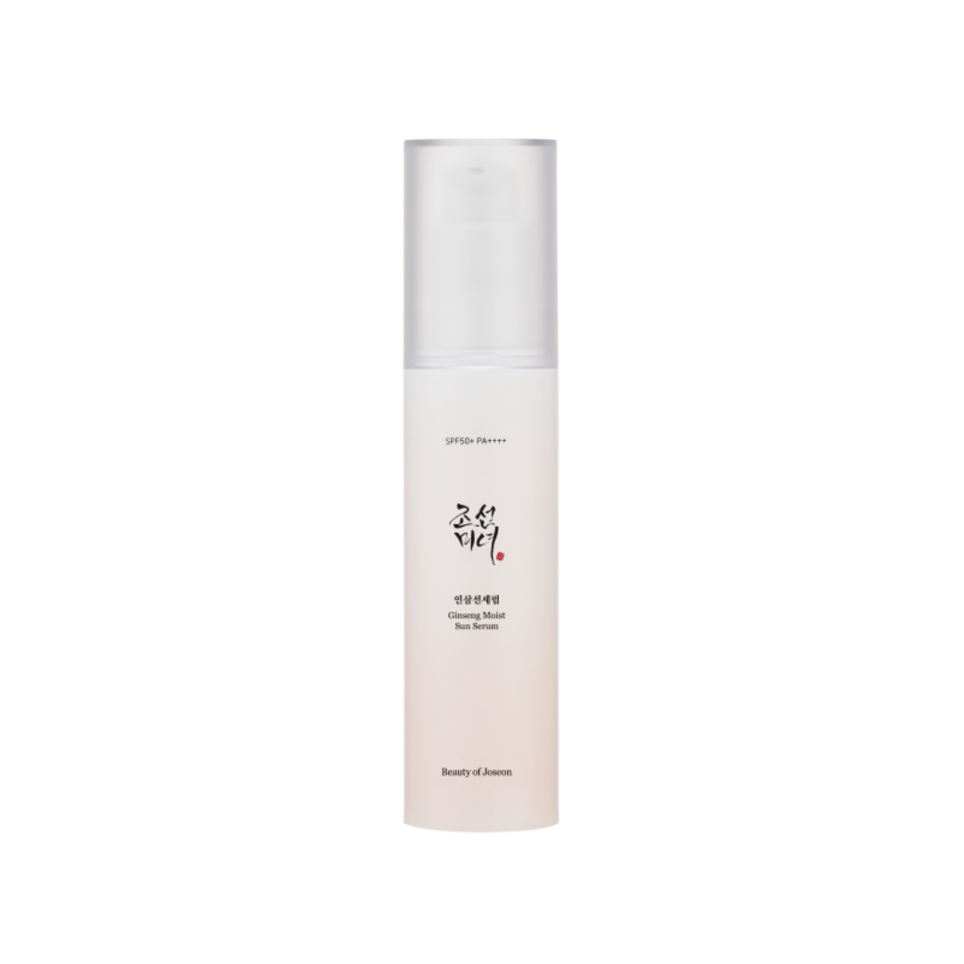 BEAUTY OF JOSEON Ginseng Moist Sun Serum combines the benefits of SPF50+ PA++++ protection with deeply hydrating and revitalizing properties. Infused with Ginseng Root Extract, Ginseng Berry Extract, and Ginseng Leaf/Stem Extract, this lightweight serum nourishes and revitalizes the skin while helping to improve elasticity and tone. Enriched with Niacinamide and Olive Fruit Oil, it enhances moisture retention and brightens the skin for a radiant complexion. Perfect for daily use, it provides broad-spectrum