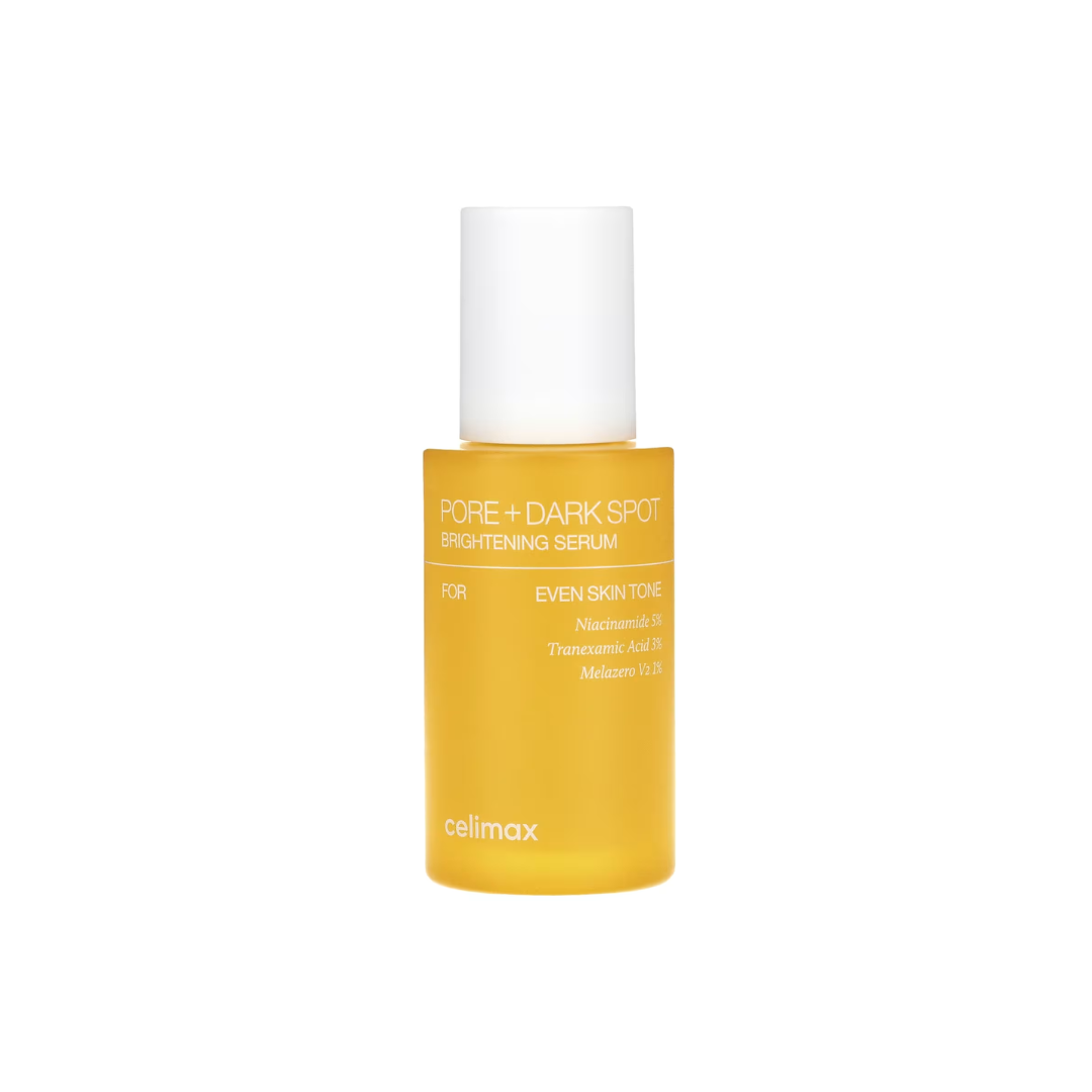 CELIMAX Pore + Dark Spot Brightening Serum is a lightweight serum designed to improve uneven skin tone and refine the look of pores. Formulated with Niacinamide and Tranexamic Acid, it helps brighten dark spots while supporting clearer, smoother-looking skin. The hydrating base with Sodium Hyaluronate keeps skin comfortable and balanced, while soothing ingredients like Bisabolol help calm irritation. This serum absorbs easily and fits well into daily routines focused on brightening and pore care.
