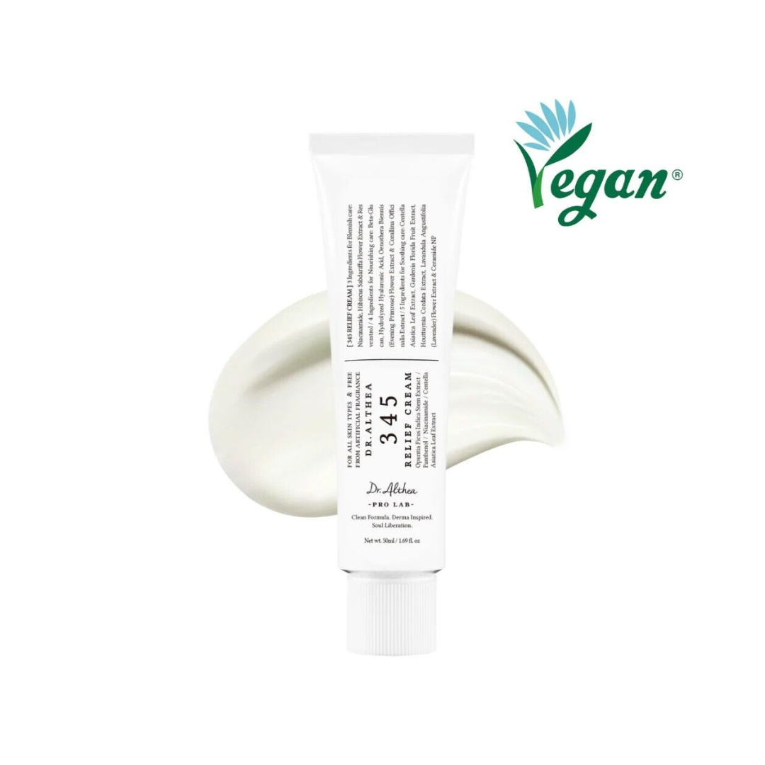 DR. ALTHEA 345 Relief Cream is a lightweight, calming moisturizer specially formulated for oily, acne-prone, and sensitive skin. Enriched with Niacinamide, Panthenol, and Centella Asiatica Extract, it helps reduce redness, control excess oil, and soothe irritated skin. The non-comedogenic, fast-absorbing texture provides essential hydration without clogging pores, while ingredients like Coptis Japonica Root and Evening Primrose Flower Extract work to calm inflammation and support skin recovery. Ideal for da