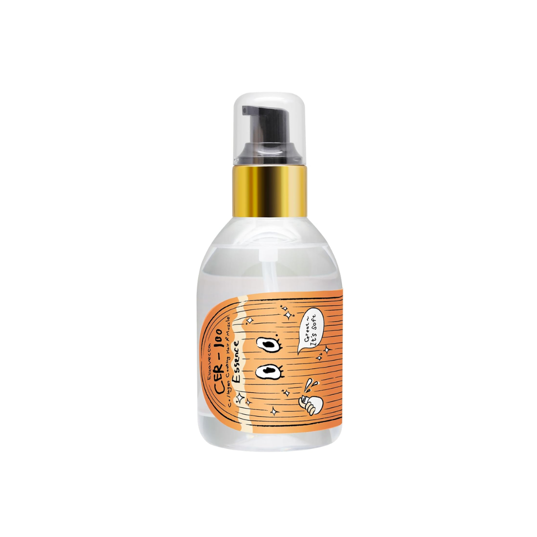 ELIZAVECCA Cer-100 Collagen Coating Hair A+ Muscle Essence is a nourishing leave-in treatment that helps repair and strengthen damaged hair. Enriched with Hydrolyzed Collagen, Argan Oil, and Keratin, it coats each strand to restore smoothness, shine, and elasticity. Infused with botanical extracts like Rosemary, Chamomile, and Ginseng, this essence deeply hydrates and revitalizes dull, dry hair, leaving it soft, silky, and healthy-looking.