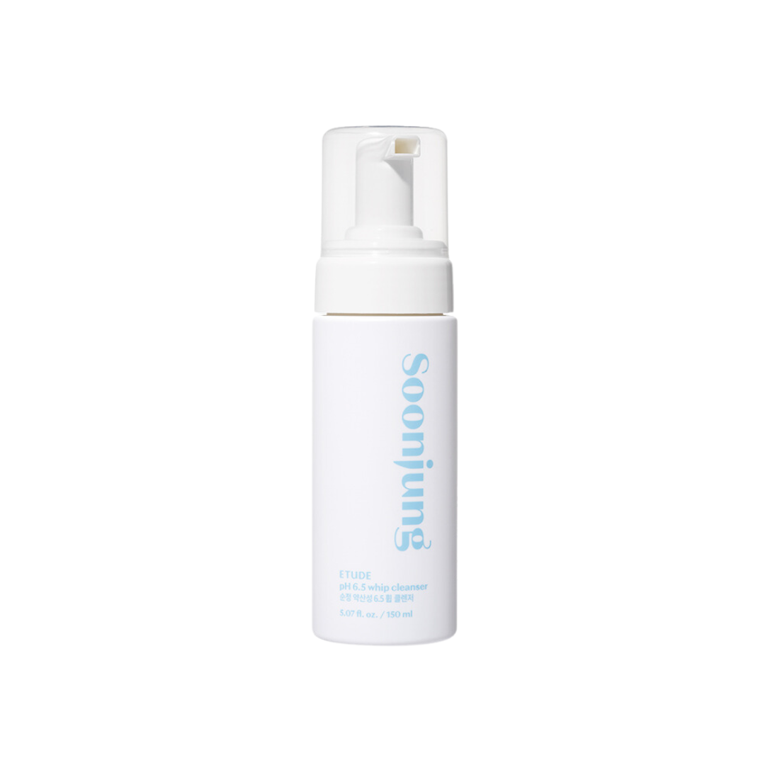 ETUDE Soonjung pH 6.5 Whip Cleanser is a gentle, low-pH foam cleanser that removes impurities without stripping the skin. Formulated with Panthenol, Madecassoside, and Green Tea Extract, it soothes and hydrates sensitive skin while maintaining a healthy moisture balance. Perfect for daily use.