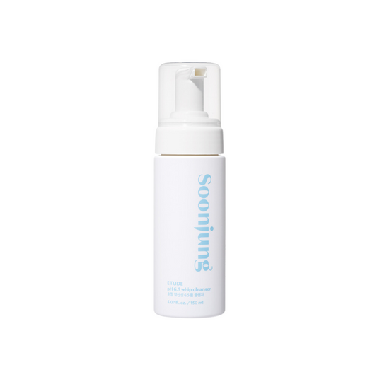 ETUDE Soonjung pH 6.5 Whip Cleanser is a gentle, low-pH foam cleanser that removes impurities without stripping the skin. Formulated with Panthenol, Madecassoside, and Green Tea Extract, it soothes and hydrates sensitive skin while maintaining a healthy moisture balance. Perfect for daily use.