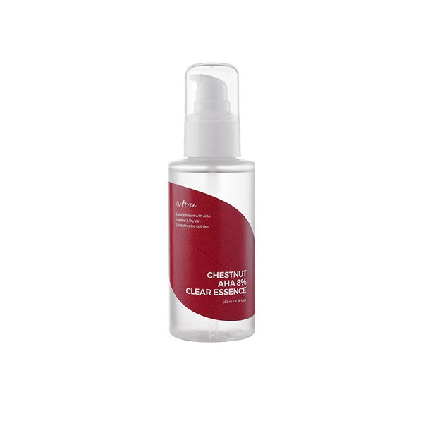 ISNTREE Chestnut AHA 8% Clear Essence is a resurfacing essence that helps refine skin texture and boost radiance. Powered by a balanced blend of Glycolic Acid and Lactic Acid (4% each), it gently exfoliates to clear away dead skin buildup and smooth rough areas. Infused with Chestnut Shell Extract and calming botanicals like Centella Asiatica, Panthenol, and Madecassoside, it soothes and hydrates while supporting the skin’s natural barrier. Perfect for dull, tired, or uneven skin, this essence helps promote