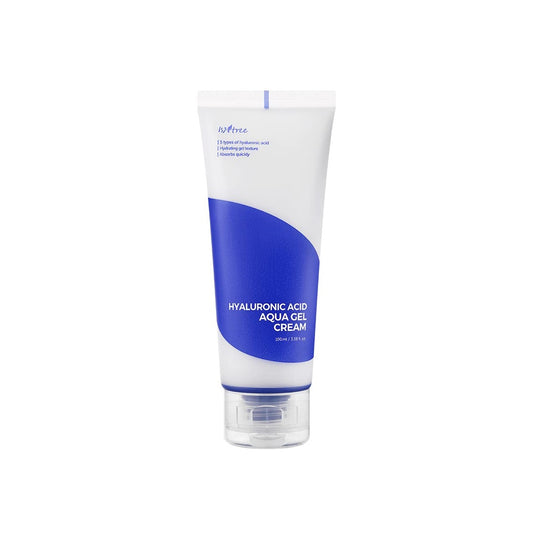 ISNTREE Hyaluronic Acid Aqua Gel Cream is a refreshing, lightweight moisturizer that provides deep hydration without feeling heavy. Formulated with various forms of Hyaluronic Acid, it replenishes moisture, leaving the skin smooth and plump. Infused with Centella Asiatica and botanical extracts like Green Tea and Licorice Root, it helps soothe and calm irritated skin. Ideal for oily, combination, and dehydrated skin, this gel cream offers long-lasting hydration and absorbs quickly without a greasy residue,