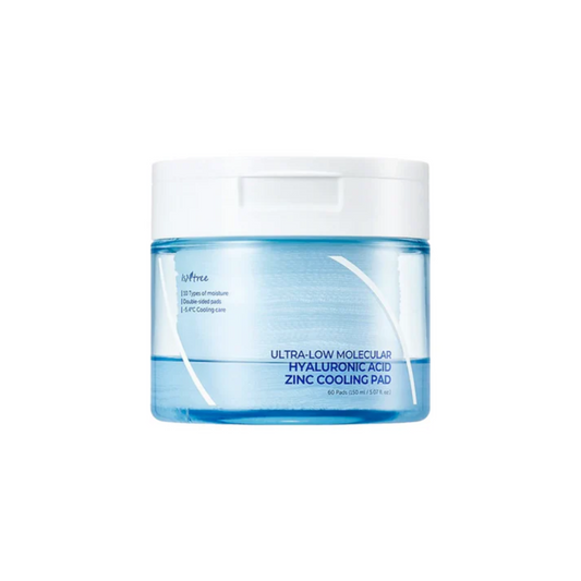 ISNTREE Ultra-Low Molecular Hyaluronic Acid Zinc Cooling Pad is a soothing toner pad that hydrates, cools, and refreshes the skin. Infused with multiple types of Hyaluronic Acid and Zinc PCA, it delivers deep moisture while helping to balance excess oil and calm irritation. Enriched with Panthenol, Allantoin, and Centella Asiatica Extract, these soft pads provide instant relief to tired or overheated skin, leaving it smooth, refreshed, and comfortably hydrated.