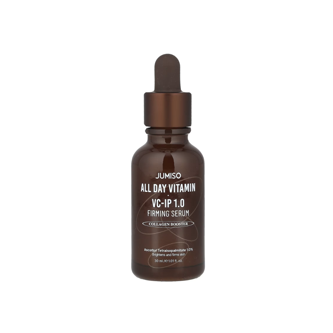 JUMISO All Day Vitamin VC-IP 1.0 Firming Serum is a revitalizing serum infused with Ascorbyl Tetraisopalmitate (a stable Vitamin C derivative), Tocopherol (Vitamin E), and Bakuchiol to brighten, firm, and reduce the appearance of fine lines. Enhanced with Niacinamide for an even skin tone and Centella Asiatica Oil to calm and soothe, this serum also contains Sodium Hyaluronate for deep hydration. Its lightweight formula absorbs quickly, leaving your skin smooth, radiant, and visibly firmer with regular use.