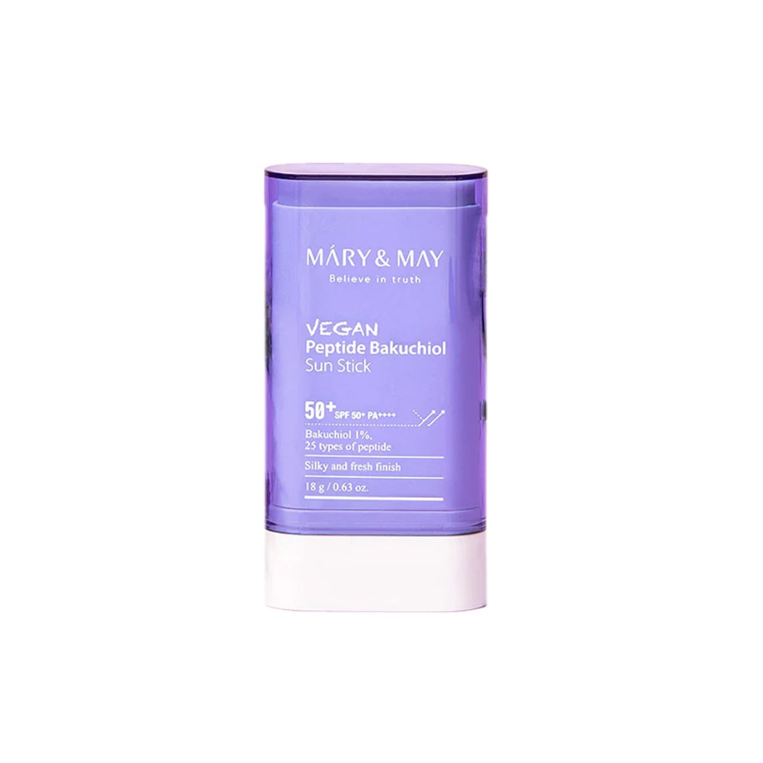 MARY & MAY Vegan Peptide Bakuchiol Sun Stick provides SPF protection while nourishing your skin with a blend of Bakuchiol and peptides for a youthful glow. Its lightweight, non-greasy formula includes Titanium Dioxide for sun defense and Tocopherol (Vitamin E) for antioxidant care. With hydrating Butylene Glycol and soothing plant-based oils, this stick ensures smooth application and a radiant finish. Perfect for all-day, portable sun care.