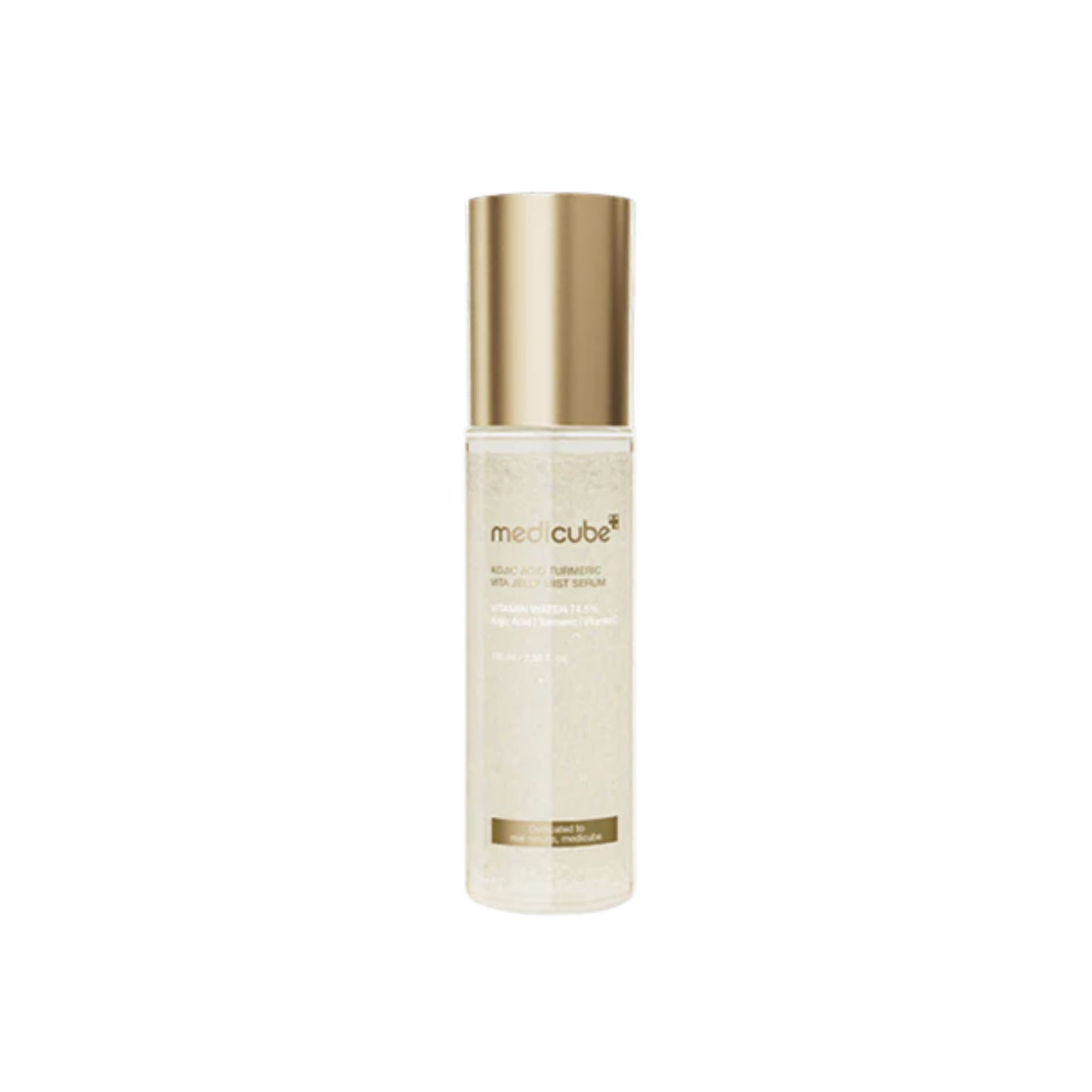 MEDICUBE Kojic Acid Turmeric Vita Jelly Mist Serum is a lightweight mist-serum that helps brighten and hydrate the skin while delivering an instant refreshing boost. Formulated with Kojic Acid and Turmeric Root Extract, it supports a more even-looking skin tone and helps reduce dullness. Niacinamide and Vitamin C derivatives enhance radiance, while multiple types of Hyaluronic Acid keep skin comfortably moisturized. The jelly-like mist spreads evenly and absorbs quickly, making it easy to use anytime your s