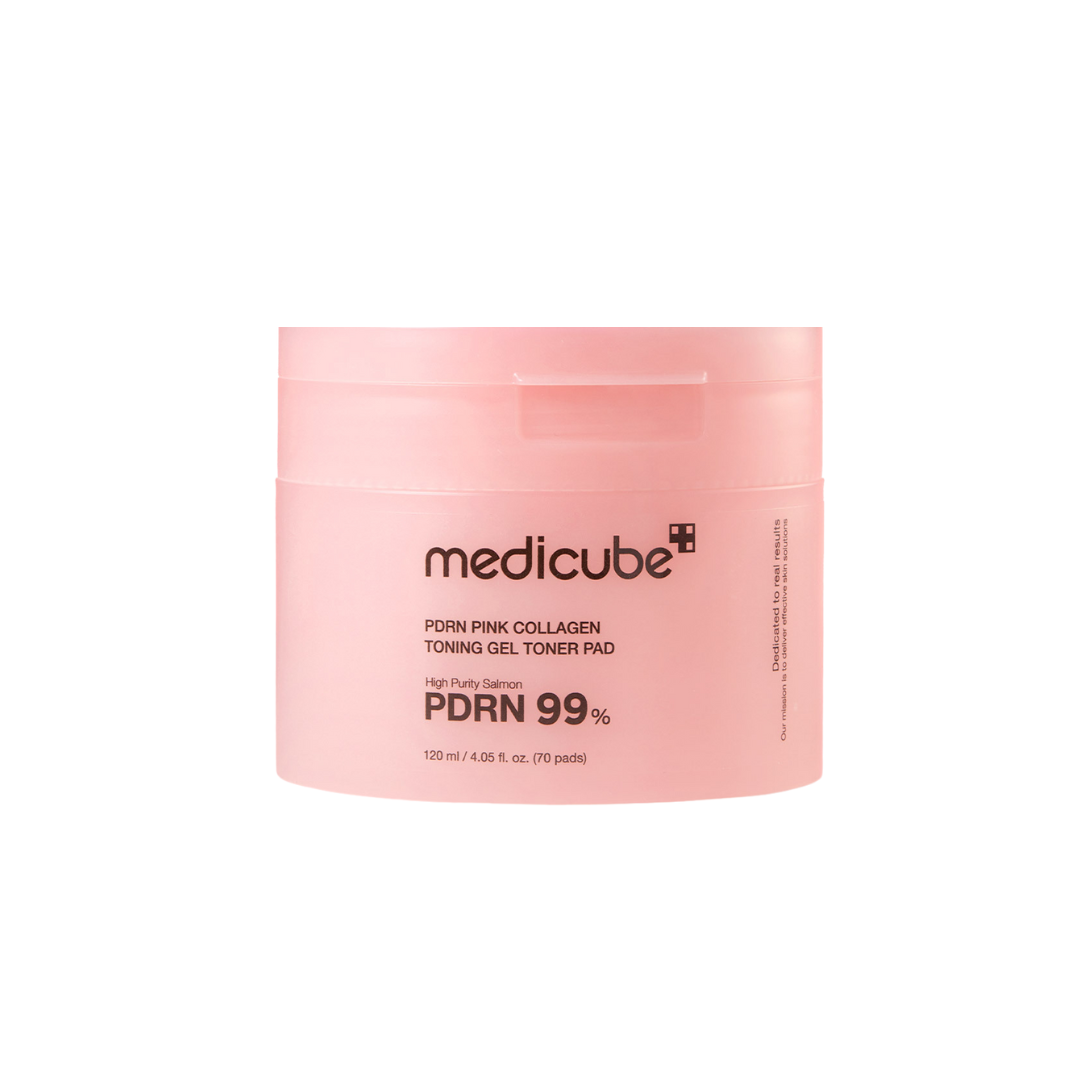 MEDICUBE PDRN Pink Collagen Toning Gel Toner Pad offers gentle toning and hydration in one easy step. Formulated with Collagen, Niacinamide, and Sodium DNA (PDRN), it helps brighten dull skin and support a more elastic, youthful look. Enriched with soothing botanicals like Centella Asiatica, Chamomile, and Rose, it calms and refreshes while Retinol and antioxidant ingredients work to smooth texture. A great pick for daily use to keep skin balanced and radiant.