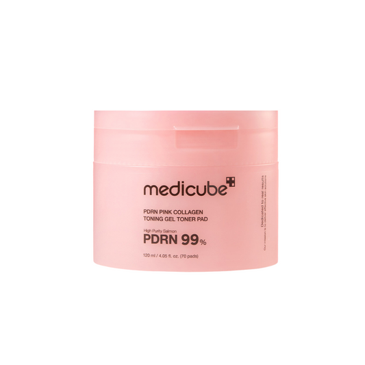 MEDICUBE PDRN Pink Collagen Toning Gel Toner Pad offers gentle toning and hydration in one easy step. Formulated with Collagen, Niacinamide, and Sodium DNA (PDRN), it helps brighten dull skin and support a more elastic, youthful look. Enriched with soothing botanicals like Centella Asiatica, Chamomile, and Rose, it calms and refreshes while Retinol and antioxidant ingredients work to smooth texture. A great pick for daily use to keep skin balanced and radiant.
