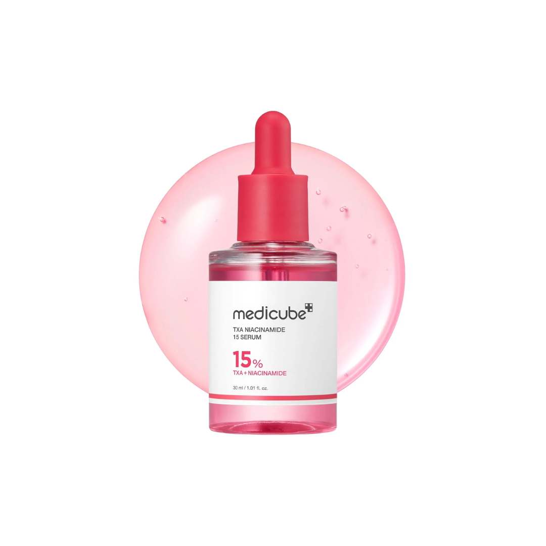 MEDICUBE TXA Niacinamide 15 Serum is a brightening and hydrating serum powered by 15% Niacinamide and Tranexamic Acid to visibly improve skin tone and fade dark spots. Enriched with Arbutin, Glutathione, and Hyaluronic Acid, it helps boost radiance and maintain deep moisture. Lightweight and fast-absorbing, it supports a clearer, smoother, and more even complexion.