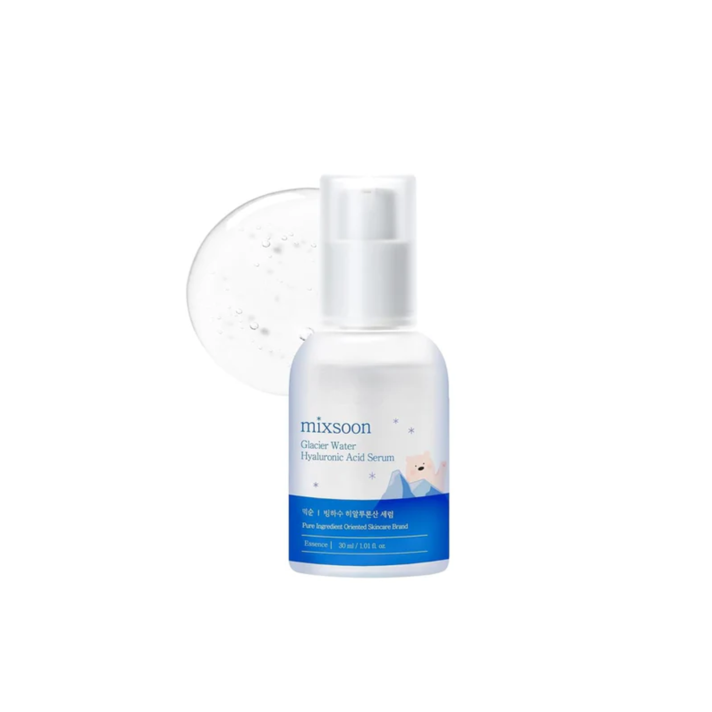 MIXSOON Glacier Water Hyaluronic Acid Serum is a lightweight hydrating serum designed to replenish moisture and leave the skin feeling fresh, soft, and plump. Formulated with Glacier Water and multiple forms of Hyaluronic Acid, it helps attract and lock in hydration while supporting a smooth, healthy-looking skin barrier. The fast-absorbing texture layers easily without heaviness, making it ideal for dry, dehydrated, sensitive, normal, and combination skin.