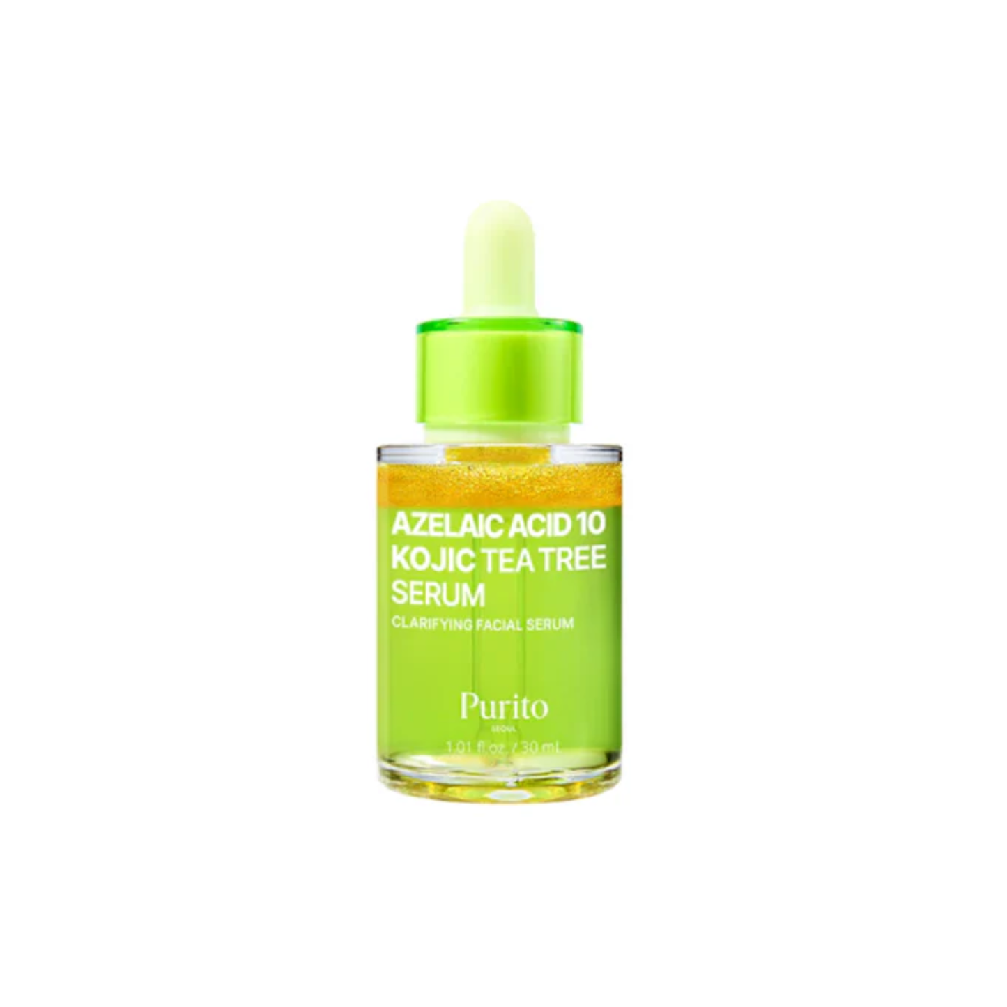PURITO SEOUL Azelaic Acid 10 Kojic Tea Tree Serum is a clarifying serum designed to target blemishes, redness, dark spots, and uneven skin tone. Formulated with 10% Azelaic Acid, Kojic Acid, Tea Tree Water, Niacinamide, Glutathione, and Bisabolol, it helps balance excess oil, soothe irritation, brighten dullness, and support a smoother-looking complexion. The lightweight texture absorbs easily, making it ideal for oily, combination, acne-prone, redness-prone, and uneven skin.