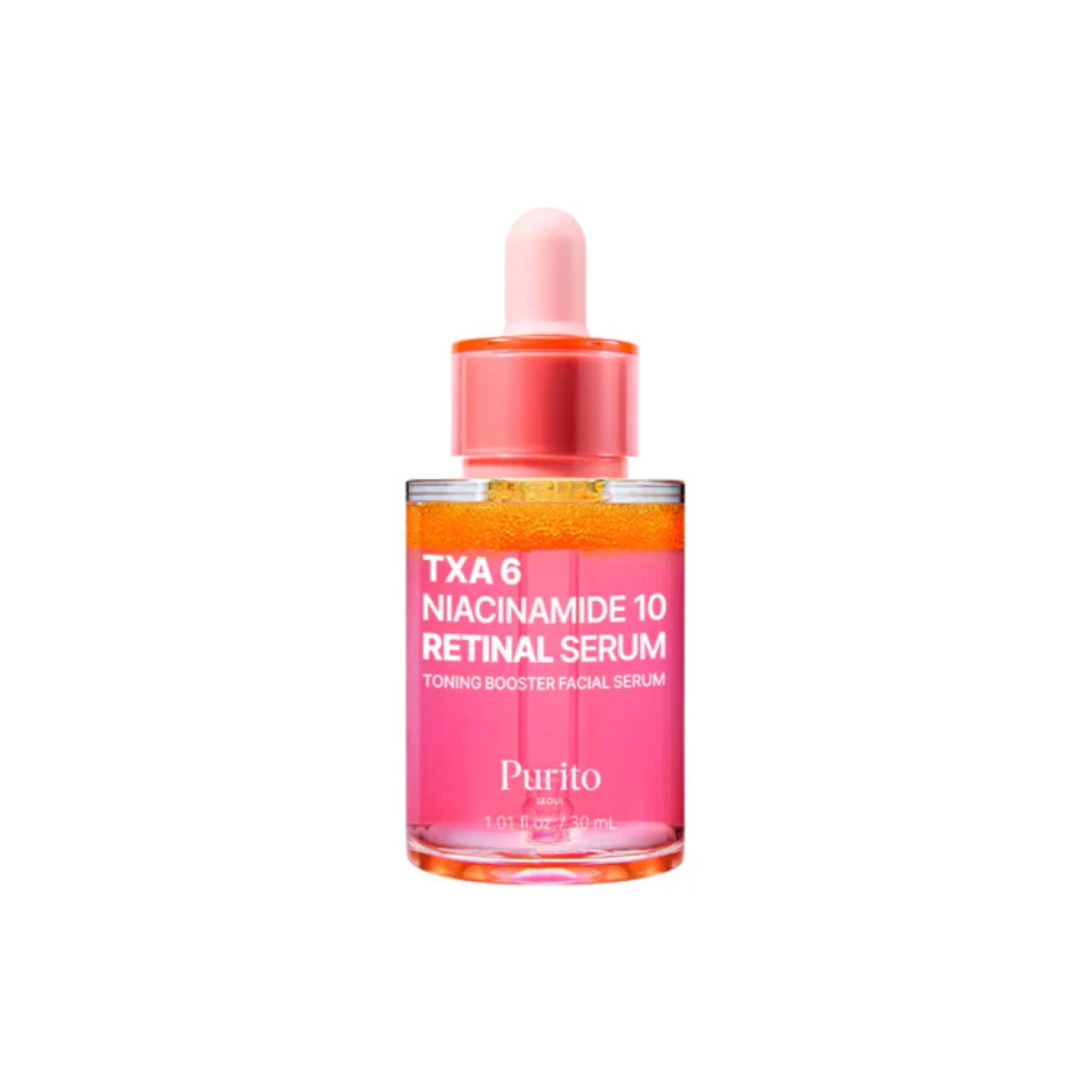 PURITO SEOUL TXA 6 Niacinamide 10 Retinal Serum is a brightening and renewing serum designed to improve the look of dark spots, uneven tone, fine lines, and rough texture. Formulated with 10% Niacinamide, Tranexamic Acid, Retinal, Glutathione, Centella Asiatica Extract, and Ceramide NP, it helps support a clearer, smoother, and more radiant-looking complexion while caring for the skin barrier. Best suited for dull, uneven, normal, combination, and mature skin. Retinal beginners or sensitive skin types shoul
