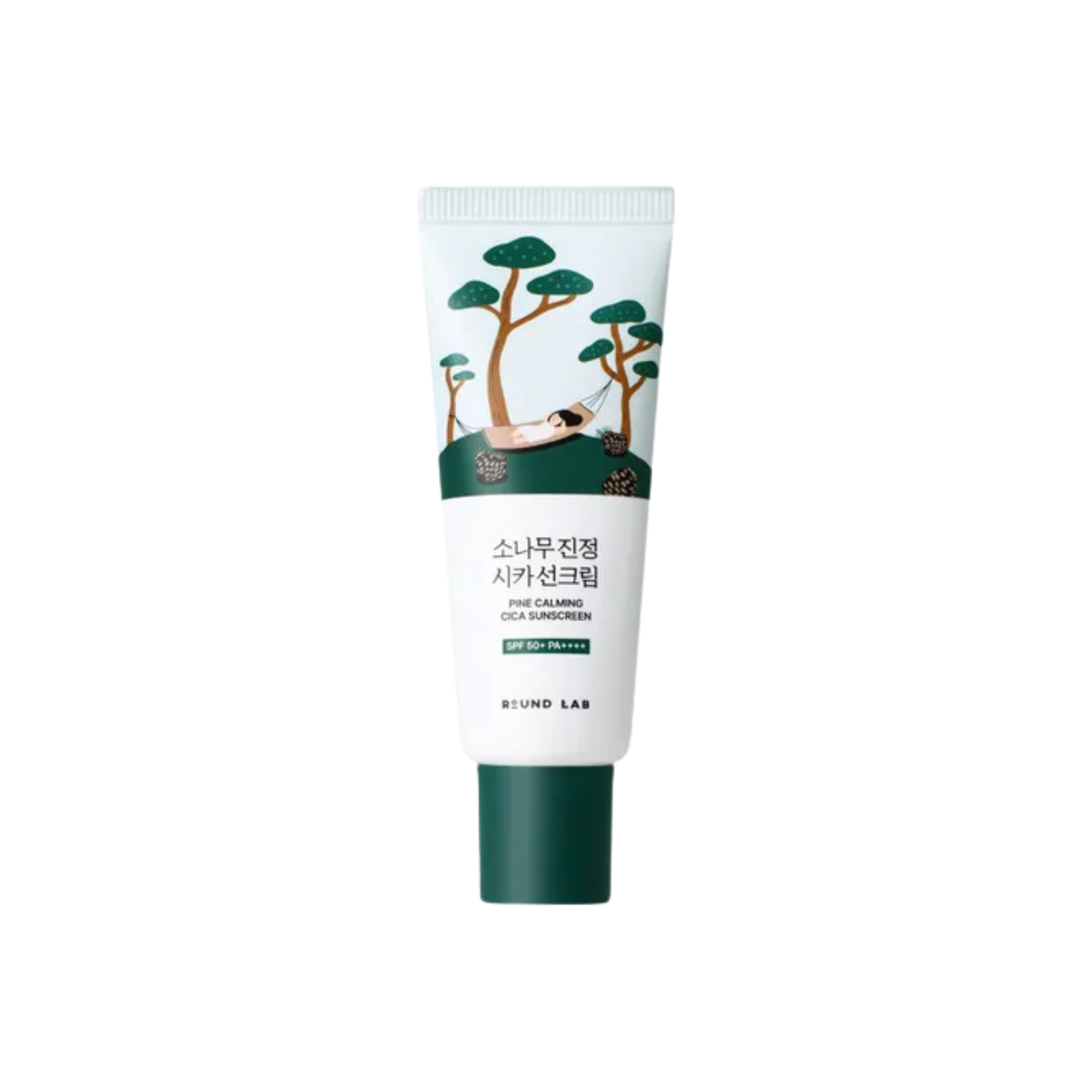 ROUND LAB Pine Calming Cica Sunscreen is a lightweight chemical sunscreen that provides strong SPF 50+ PA++++ protection against UV rays while helping keep the skin calm and comfortable. Formulated with Niacinamide, Panthenol, Madecassoside, Asiaticoside, Hyaluronic Acid, Betaine, Green Tea Leaf Water, Tea Tree Extract, Oat Kernel Extract, and ACZERO Complex, it helps soothe sensitive skin, control excess oil, and support hydration. The 77% water essence texture feels fresh and light on the skin, leaving a