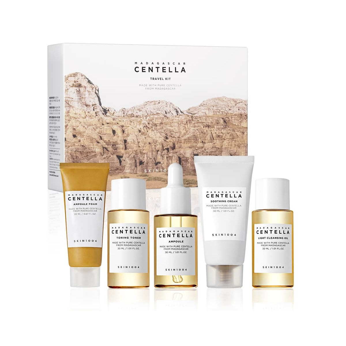 SKIN1004 Madagascar Centella Travel Kit is a convenient skincare set featuring mini sizes of the brand’s bestselling products. Infused with Centella Asiatica Extract from Madagascar, each product is designed to soothe, hydrate, and strengthen the skin barrier. Perfect for calming sensitive or irritated skin while on the go, this kit is ideal for travel or trying out the Centella line for the first time.