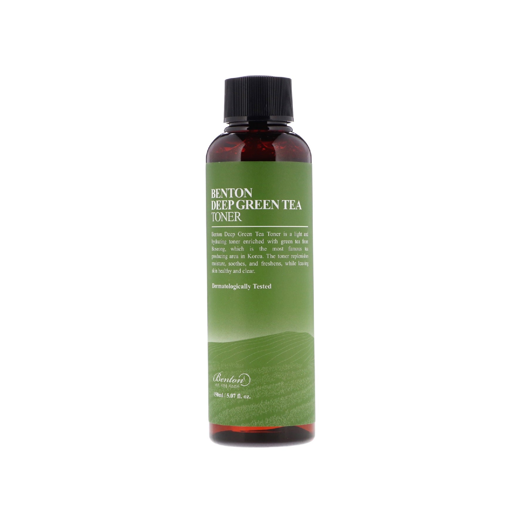 BENTON Deep Green Tea Toner is a refreshing, hydrating toner infused with 50% Green Tea Leaf Water to soothe and revitalize the skin. Enriched with Centella Asiatica, Houttuynia Cordata, and Sodium Hyaluronate, it helps calm irritation, balance oil, and deliver lightweight moisture. Perfect for all skin types, especially sensitive and combination skin.