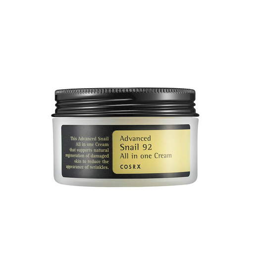 COSRX Advanced Snail 92 All In One Cream is a lightweight yet deeply nourishing moisturizer formulated with 92% Snail Secretion Filtrate to help repair damaged skin, improve elasticity, and boost hydration. Enriched with soothing ingredients like Panthenol, Allantoin, and Sodium Hyaluronate, it calms irritation and helps fade acne scars and uneven texture. This multi-care cream absorbs easily without feeling greasy, making it perfect for all skin types—including sensitive and acne-prone skin.