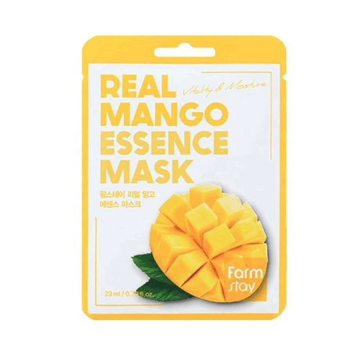 FARM STAY Real Mango Essence Mask is a hydrating sheet mask designed to refresh and nourish the skin. Formulated with Mango Fruit Extract, it helps improve softness and boost radiance while delivering lightweight moisture. Glycerin and Hyaluronic Acid hydrate the skin, leaving it smooth and comfortable. The essence absorbs quickly, helping the skin feel fresh, soft, and glowing.