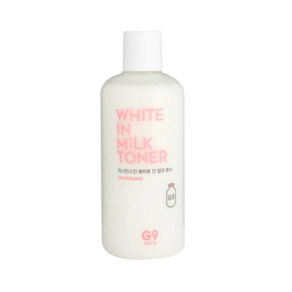 G9SKIN White In Milk Toner is a nourishing toner that helps hydrate, soften, and brighten the look of dull skin. Enriched with Niacinamide, Milk Protein Extract, Sodium Hyaluronate, Ceramide, Rice Ferment Filtrate, and Galactomyces Ferment Filtrate, it supports smoother, more radiant-looking skin while helping maintain moisture. Best for normal, dry, combination, and dull skin types.