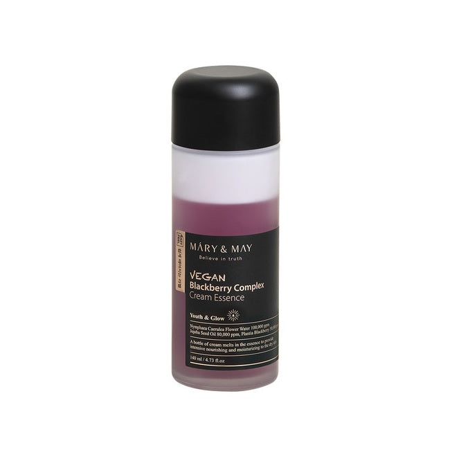 MARY & MAY Vegan Blackberry Complex Cream Essence is a lightweight cream-essence hybrid that hydrates, soothes, and brightens the skin. Formulated with Blackberry Extract, Centella Asiatica, and Jojoba Oil, it delivers antioxidants and moisture while Ceramide NP and Hyaluronic Acid strengthen the skin barrier. Perfect for restoring softness and glow to tired, dehydrated skin.