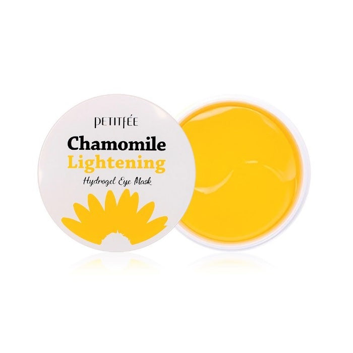 PETITFEE Chamomile Lightening Hydrogel Eye Mask helps refresh and illuminate the delicate under-eye area with the soothing benefits of Chamomile Extract. Designed to hydrate and calm, these hydrogel patches reduce puffiness and help brighten the look of dark circles. Formulated with Shea Butter, Sea Buckthorn Oil, and a blend of botanical extracts including Lavender, Rosemary, and Peppermint, they deliver deep nourishment and a cooling sensation for revived, glowing skin.