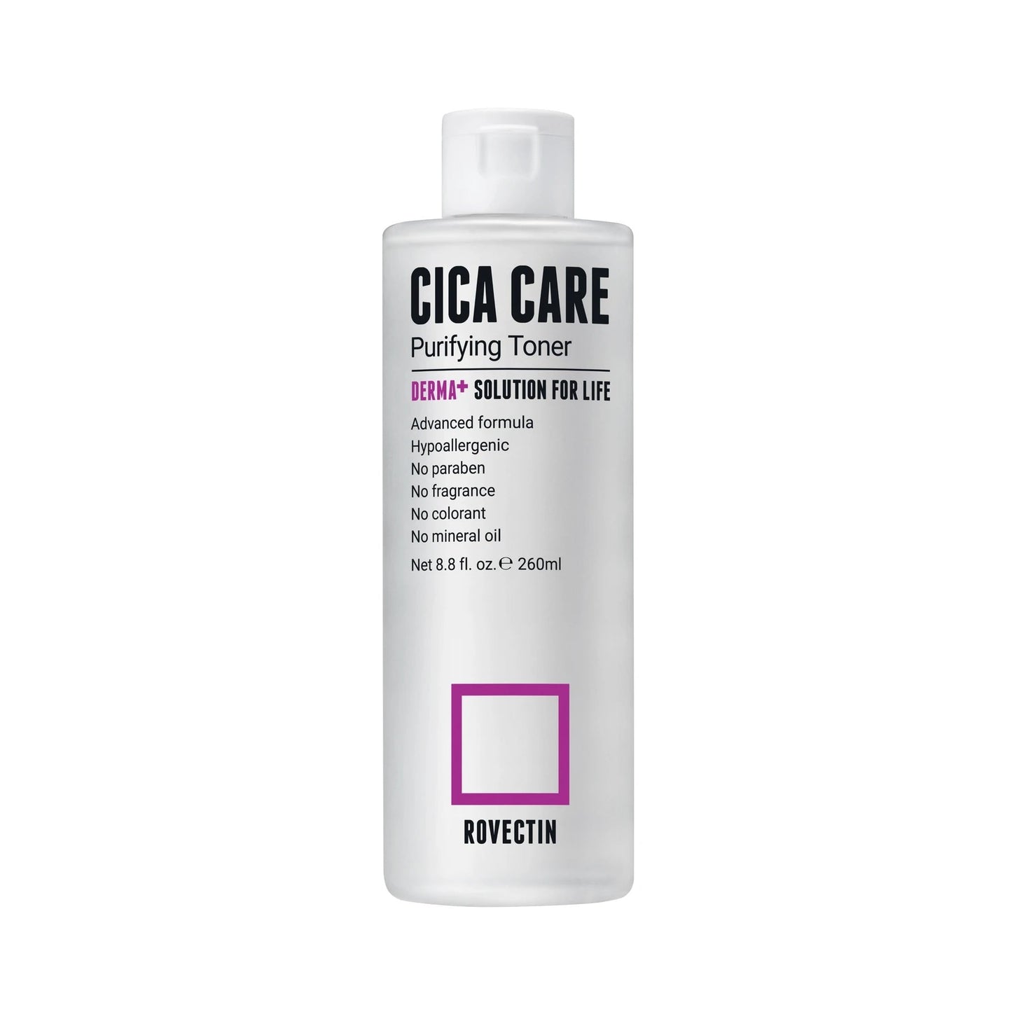 ROVECTIN Cica Care Purifying Toner is specially formulated to calm and refresh sensitive skin while restoring hydration and balance. Infused with Centella Asiatica Extract and Madecassoside, it soothes irritation and strengthens the skin barrier. With Houttuynia Cordata Extract and Jasmine Flower Extract, this toner gently purifies and revitalizes the skin, leaving it smooth and ready for your next skincare steps. Perfect for sensitive or problem-prone skin.