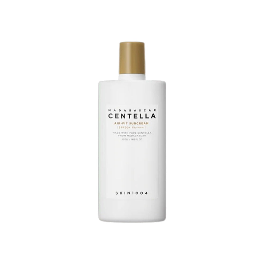 SKIN1004 Madagascar Centella Air-Fit Suncream Plus is a lightweight, protective sunscreen formulated with Centella Asiatica Extract to soothe and nourish the skin. Featuring Zinc Oxide and Titanium Dioxide, it provides effective sun protection while Niacinamide helps brighten and improve skin tone. Enriched with botanical extracts like Rosemary, Chamomile, and Licorice Root, this suncream delivers a calm and hydrated finish, making it perfect for daily wear on sensitive or irritated skin.