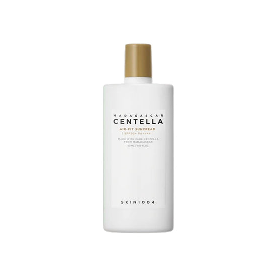 SKIN1004 Madagascar Centella Air-Fit Suncream Plus is a lightweight, protective sunscreen formulated with Centella Asiatica Extract to soothe and nourish the skin. Featuring Zinc Oxide and Titanium Dioxide, it provides effective sun protection while Niacinamide helps brighten and improve skin tone. Enriched with botanical extracts like Rosemary, Chamomile, and Licorice Root, this suncream delivers a calm and hydrated finish, making it perfect for daily wear on sensitive or irritated skin.