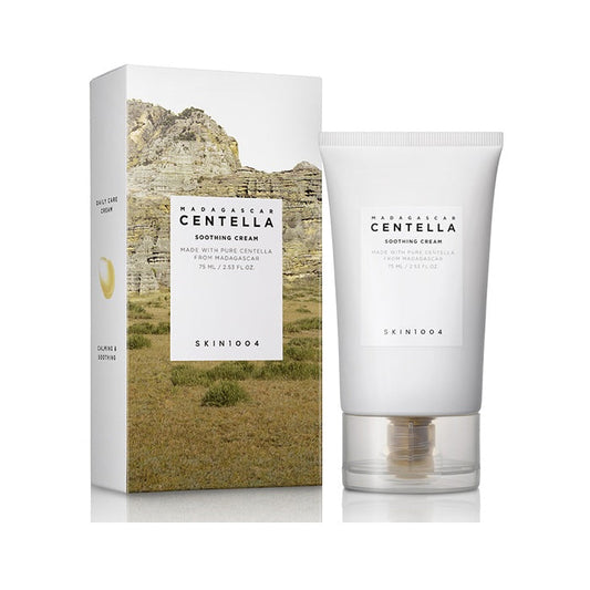 SKIN1004 Madagascar Centella Soothing Cream is enriched with 72% Centella Asiatica Extract, known for its healing properties. This cream hydrates and calms the skin with ingredients like Glycerin and Sodium Hyaluronate, while Ceramides and Beta-Glucan strengthen the skin barrier. Peppermint and Ginger Extracts add a soothing, refreshing touch. Ideal for all skin types, especially sensitive skin, it helps reduce irritation and promotes a healthy, moisturized complexion.
