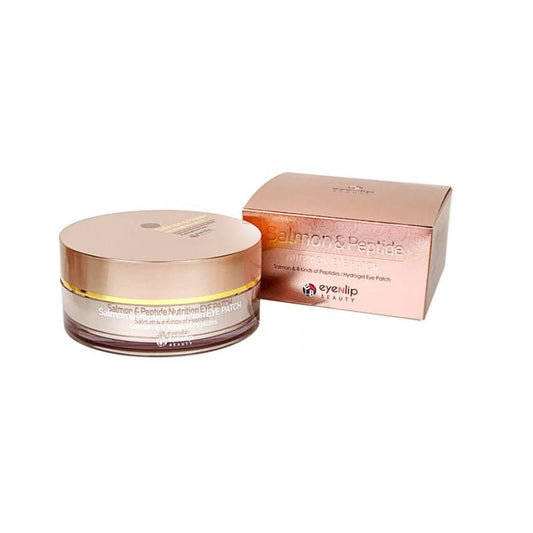 EYENLIP Salmon & Peptide Nutrition Eye Patch provides targeted care for the delicate under-eye area. Formulated with Salmon Egg Extract, Ceramide NP, and a multi-peptide complex, it helps hydrate, firm, and smooth the skin while reducing signs of fatigue. The soft hydrogel patches adhere comfortably, delivering moisture and revitalizing tired eyes for a refreshed, radiant appearance.