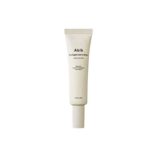 ABIB Collagen Eye Creme Jericho Rose Tube is a rich, nourishing eye cream that targets fine lines, dryness, and tired eyes. Infused with Collagen Extract, Niacinamide, and Bakuchiol, it helps firm, brighten, and smooth the delicate under-eye area. Soothing botanicals like Jericho Rose Extract and Panthenol calm the skin, while Ceramide NP and Hyaluronic Acid lock in moisture for a refreshed, youthful look.