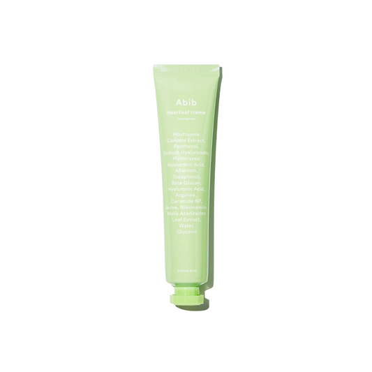 ABIB Heartleaf Cream Calming Tube is a soothing face cream designed to calm irritated and sensitive skin. Formulated with Heartleaf (Houttuynia Cordata) Extract, Niacinamide, and multiple forms of Hyaluronic Acid, it helps reduce redness while delivering lasting hydration. The lightweight, silky texture absorbs smoothly, leaving skin balanced, comfortable, and refreshed.