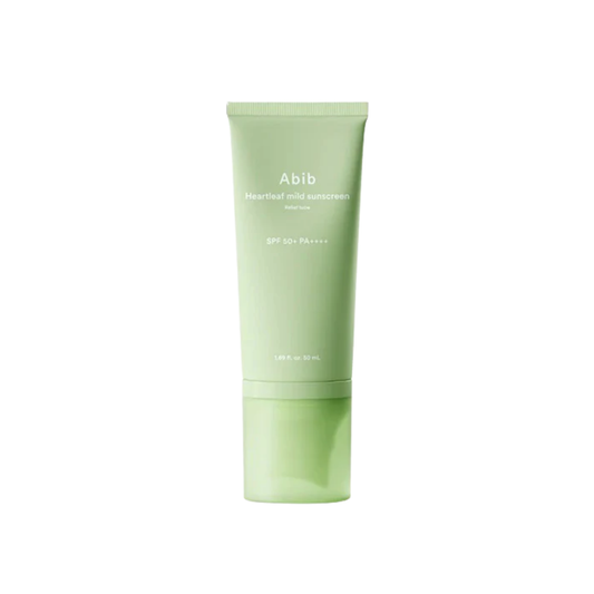 ABIB Heartleaf Mild Sunscreen Relief Tube is a gentle mineral sunscreen designed to protect sensitive skin with broad-spectrum SPF 50+ PA++++. Formulated with Zinc Oxide, Heartleaf Extract, Centella Asiatica Extract, Panthenol, Allantoin, Ceramide NP, and Hyaluronic Acid, it helps calm the skin, support the moisture barrier, and provide comfortable daily sun care. Its lightweight, non-greasy texture and soft green tone help correct the appearance of redness while leaving skin feeling fresh and balanced.
