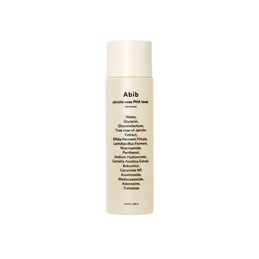 ABIB Jericho Rose PHA Toner Skin Booster is a gentle exfoliating toner designed to hydrate, smooth, and prep the skin. Formulated with PHA (Gluconolactone) for mild exfoliation, along with Jericho Rose Extract, Niacinamide, and soothing Centella Asiatica, it helps refine skin texture while supporting the moisture barrier. The lightweight formula leaves skin refreshed, balanced, and ready for the next steps of your routine.