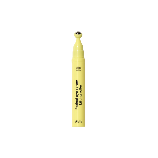 ABIB Retinal Eye Serum Lifting Roller is a lightweight firming eye serum designed to target fine lines, puffiness, and tired-looking eyes. Formulated with Retinal and Bakuchiol, it helps improve the look of elasticity, smooth texture, and support a more lifted appearance. Caffeine helps refresh the under-eye area and reduce the look of puffiness, while Ceramide, Ectoin, and Collagen help strengthen the skin barrier and keep the delicate eye area hydrated. The cooling roller applicator provides a gentle mass