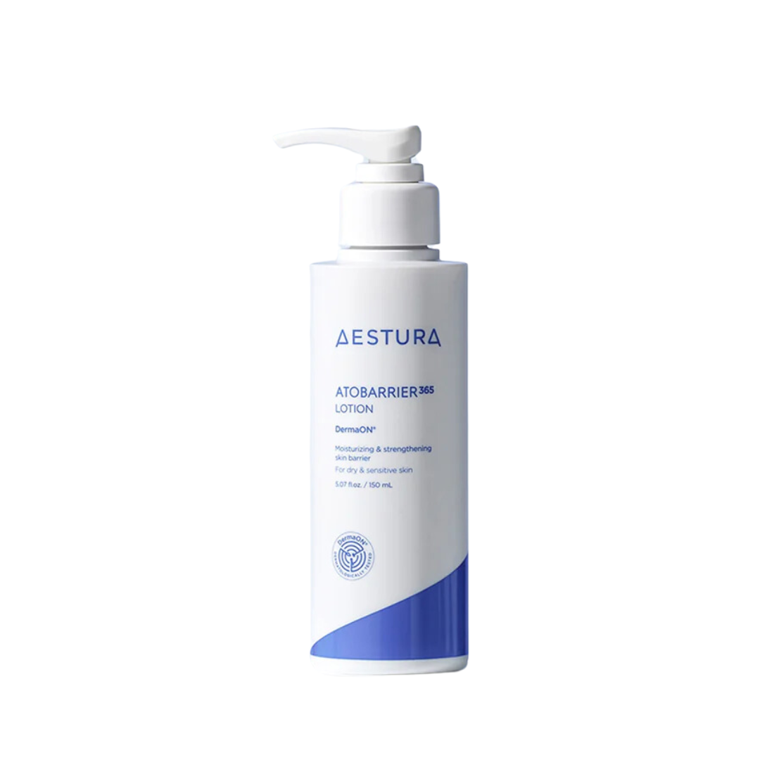 AESTURA 365 Lotion - This moisturizer combines Ceramides, Cholesterol, and Phytosphingosine to deliver optimal hydration and a strong barrier against environmental stressors without any greasy residue. It deeply hydrates, strengthens the skin's natural defenses, and soothes irritation, making it perfect for daily use. Enjoy smooth, resilient skin with a lightweight texture that absorbs quickly, ideal for under makeup or as a standalone hydrator.