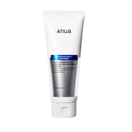 ANUA 8 Hyaluronic Acid Hydrating Gentle Foaming Cleanser is a mild, moisture-boosting cleanser that removes dirt and impurities without stripping the skin. Formulated with 8 types of Hyaluronic Acid, it helps maintain hydration while cleansing, leaving the skin soft and comfortable. Gentle surfactants like Sodium Cocoyl Glycinate and Coco-Glucoside create a light foam that cleanses effectively without irritation. Enriched with Panthenol and Zinc PCA, this cleanser soothes, balances, and supports a healthy s