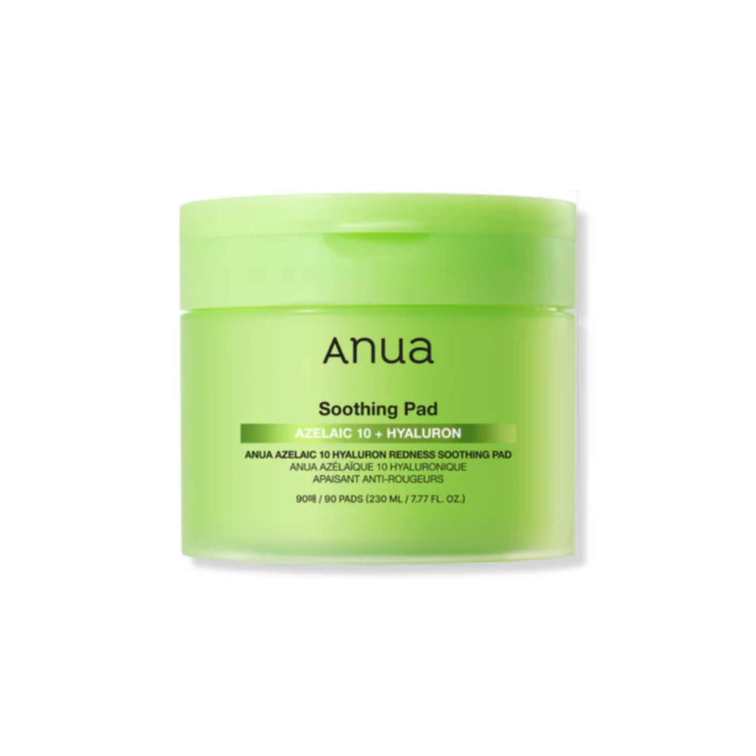 ANUA Azelaic 10 Hyaluron Redness Soothing Pad is a calming daily toner pad designed to help reduce redness while delivering lightweight hydration. Formulated with Azelaic Acid, multiple forms of Hyaluronic Acid, and Centella Asiatica Extracts, it helps soothe irritation, support the skin barrier, and improve overall skin texture. Panthenol, Allantoin, Ceramide NP, and Squalane provide added comfort and moisture, leaving sensitive or acne-prone skin feeling balanced, refreshed, and calm.