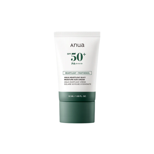 ANUA Heartleaf Silky Moisture Sun Cream is a lightweight sunscreen that protects the skin with SPF50+ PA++++ while keeping it hydrated and balanced. Formulated with Heartleaf Extract, Niacinamide, and Panthenol, it helps soothe irritation, control excess oil, and support the skin barrier. The silky texture absorbs easily without leaving a greasy finish, making it perfect for daily use on combination and oily skin.