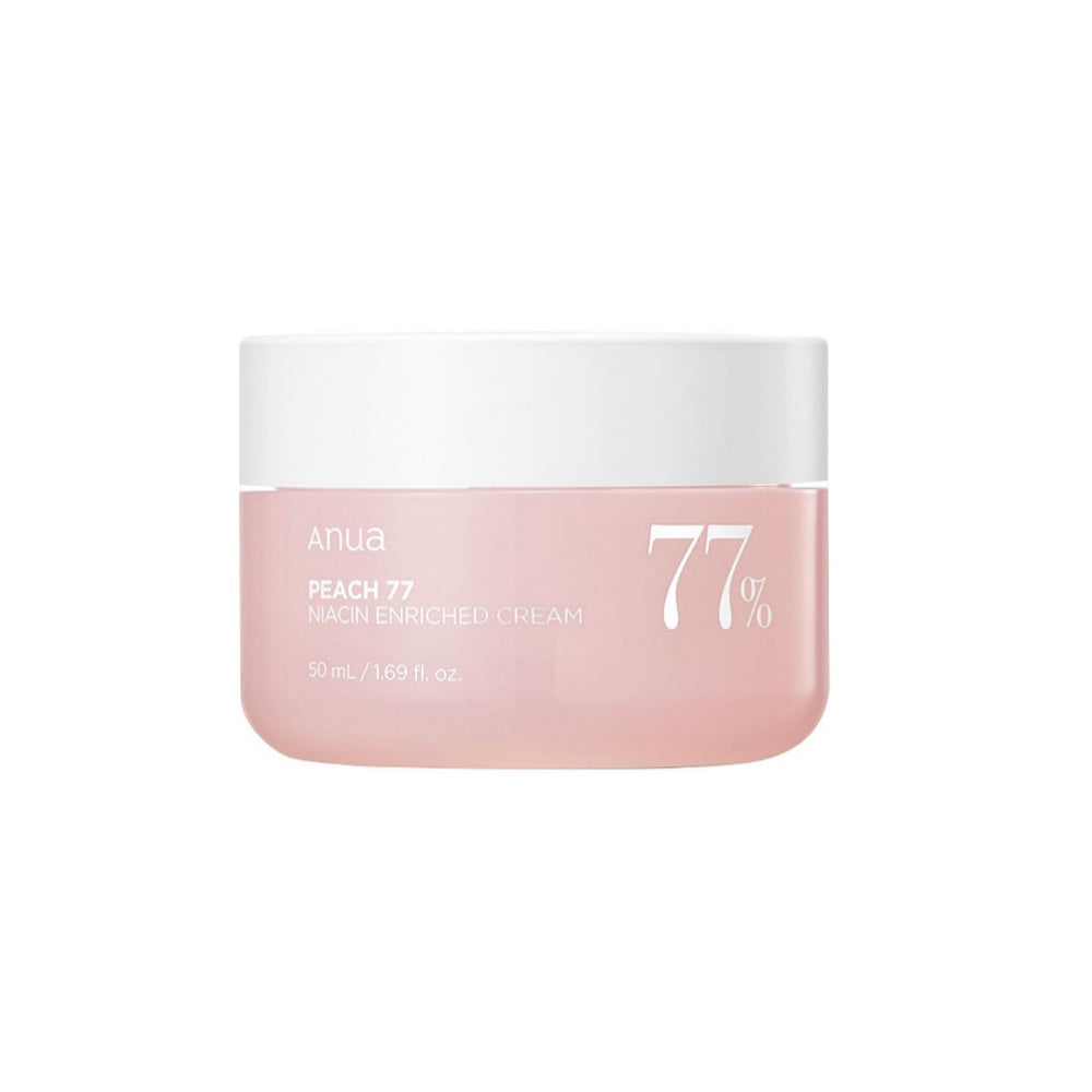 ANUA Peach 77 Niacin Enriched Cream is a nourishing moisturizer designed to hydrate and brighten the skin. Formulated with 77% Peach Extract and Niacinamide, it helps improve skin tone and support a healthy glow. Panthenol, Ceramide NP, and Hyaluronic Acid help strengthen the skin barrier while providing long-lasting moisture. The lightweight texture absorbs smoothly, leaving skin soft, hydrated, and radiant.