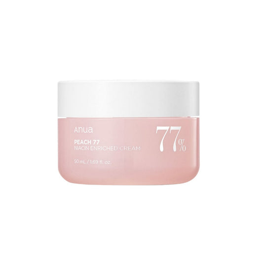 ANUA Peach 77 Niacin Enriched Cream is a nourishing moisturizer designed to hydrate and brighten the skin. Formulated with 77% Peach Extract and Niacinamide, it helps improve skin tone and support a healthy glow. Panthenol, Ceramide NP, and Hyaluronic Acid help strengthen the skin barrier while providing long-lasting moisture. The lightweight texture absorbs smoothly, leaving skin soft, hydrated, and radiant.