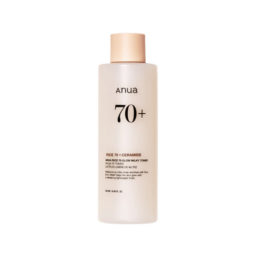 The ANUA Rice 70 Glow Milky Toner is a deeply hydrating toner that features 71% Rice Bran Water to nourish and refresh the skin. Infused with Niacinamide for brightening, Panthenol for soothing, and Ascorbic Acid for antioxidant protection, this toner works to improve skin texture while delivering long-lasting hydration through Hyaluronic Acid. The inclusion of Rice Extract and Hydrolyzed Rice Protein enhances skin radiance, while Ceramides and Phytosphingosine help fortify the skin barrier. This toner is p