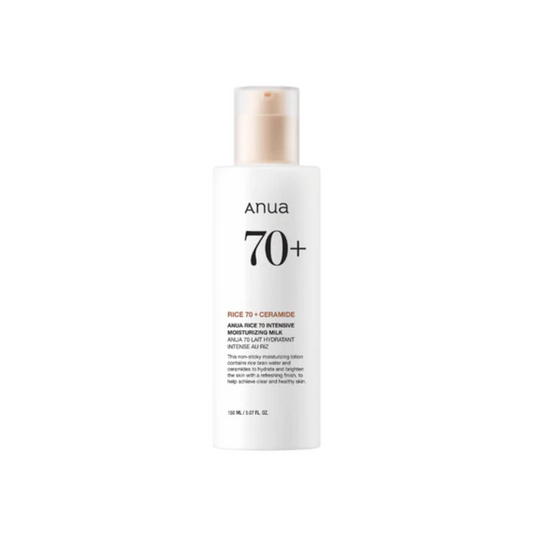 ANUA Rice 70 Intensive Moisturizing Milk is a lightweight, nourishing lotion designed to deeply hydrate and strengthen the skin barrier. Formulated with Rice Bran Water and Rice Extract, it helps to brighten and smooth the complexion while delivering lasting moisture. Enriched with Niacinamide, Ceramides, and Squalane, this milk supports skin elasticity, locks in hydration, and promotes a healthy, radiant glow. Perfect for daily use on dry or sensitive skin seeking soft, supple, and well-moisturized skin.