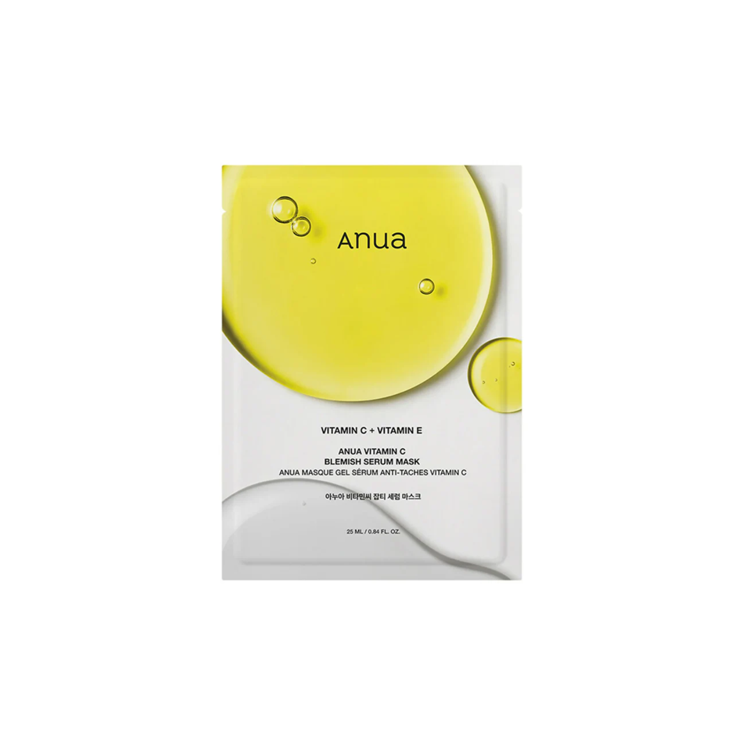 ANUA Vitamin C Blemish Serum Mask is a brightening and hydrating sheet mask designed to help improve uneven tone and dull skin. Formulated with Niacinamide, Ascorbic Acid, and Glutathione, it helps support clearer-looking skin while Allantoin and Hydrolyzed Sodium Hyaluronate provide soothing hydration. Ideal for skin experiencing dark spots, dullness, or dehydration.