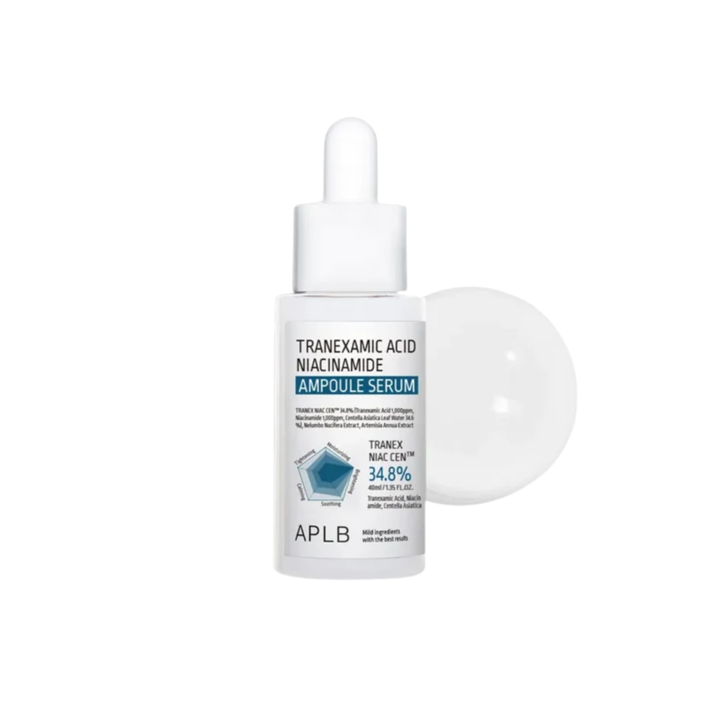 APLB Tranexamic Acid Niacinamide Ampoule Serum is a brightening and calming formula designed to target dark spots and uneven skin tone. Powered by Tranexamic Acid and Niacinamide (each 1,000ppm), it helps reduce pigmentation and boost skin clarity. With Centella Asiatica Leaf Water (34.6%), Tea Tree, and Beta-Glucan, it also soothes and strengthens the skin barrier. Ideal for dull, sensitive, or blemish-prone skin.