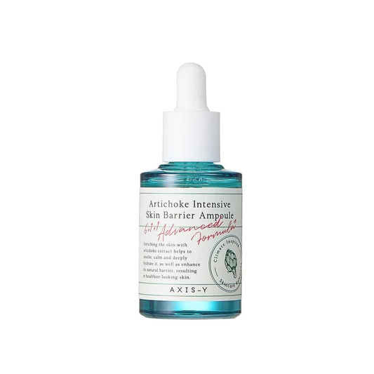 AXIS-Y Artichoke Intensive Skin Barrier Ampoule is a lightweight, hydrating treatment designed to strengthen and protect the skin barrier. Enriched with Artichoke Extract, Centella Asiatica, and Aloe, it helps calm irritation while improving moisture retention. With added Hyaluronic Acid, Beta-Glucan, and Polyglutamic Acid, this ampoule delivers deep hydration and supports smoother, healthier-looking skin. The fast-absorbing formula leaves skin feeling soft, balanced, and refreshed, making it ideal for dail