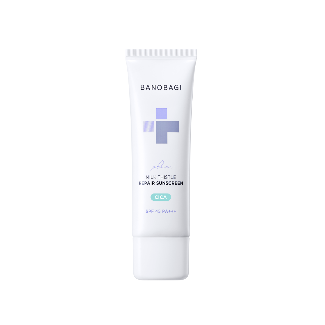 BANOBAGI Milk Thistle Repair CICA Sunscreen Plus provides SPF protection while soothing and repairing skin. Enriched with Milk Thistle Extract and Centella Asiatica, it calms irritation and strengthens the skin barrier. Niacinamide brightens, while Madecassoside and peptides boost hydration and repair. Lightweight and non-greasy, it's perfect for daily use, leaving your skin protected and healthy.