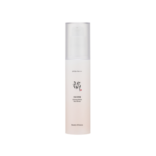 BEAUTY OF JOSEON Ginseng Moist Sun Serum combines the benefits of SPF50+ PA++++ protection with deeply hydrating and revitalizing properties. Infused with Ginseng Root Extract, Ginseng Berry Extract, and Ginseng Leaf/Stem Extract, this lightweight serum nourishes and revitalizes the skin while helping to improve elasticity and tone. Enriched with Niacinamide and Olive Fruit Oil, it enhances moisture retention and brightens the skin for a radiant complexion. Perfect for daily use, it provides broad-spectrum 